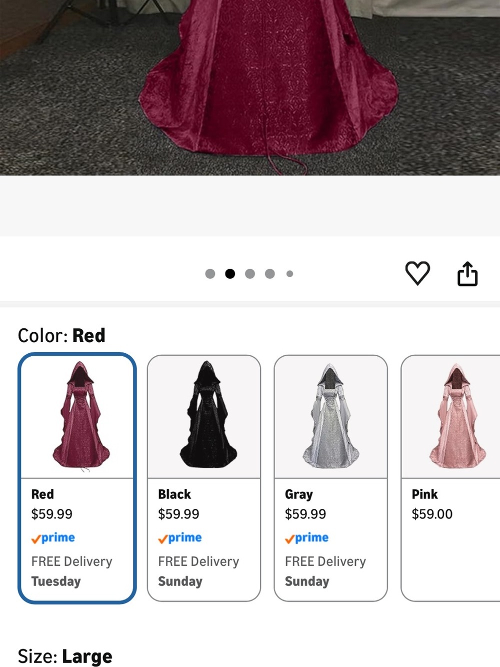 Wine Red Hooded Medieval Gown - Picture 3 of 13